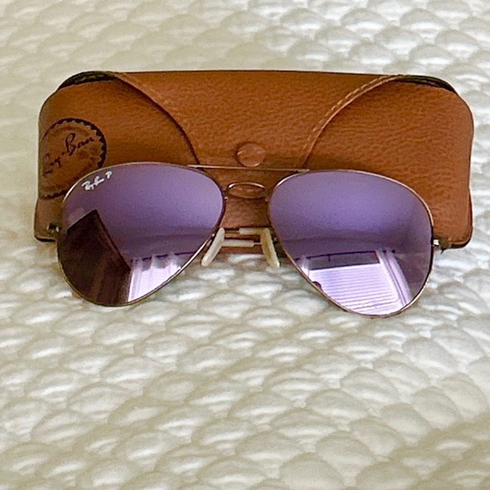 Polarized Ray Ban Aviator Sunglasses Purple Lens Bronze Frame Large RB3025